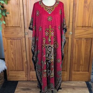 Sunflower Vibrant Red Patterned Maxi Kimono Maxi Dress OS           CC104